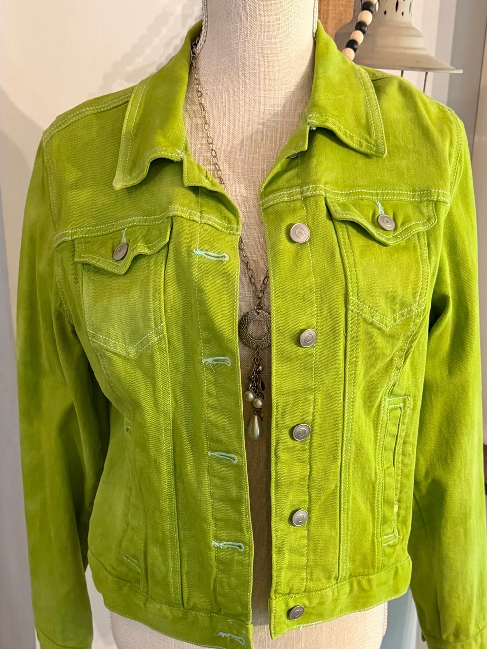Lime Green Women's Denim Jacket - Time and Tru